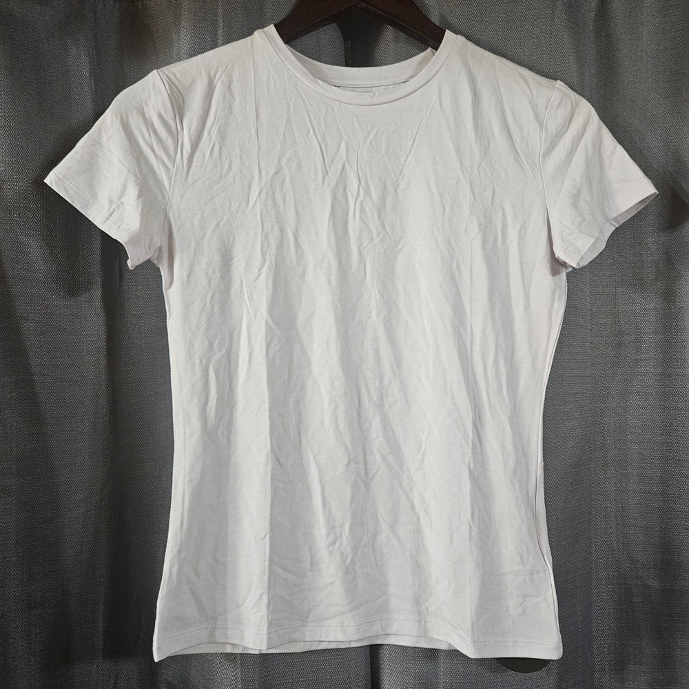ABARDSION White Short Sleeve Crew Neck T-Shirt Womens Size S Rayon  Slim Fit